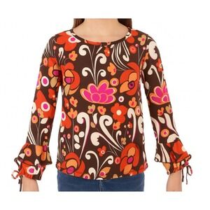 Mary-Kate and Ashley Floral Top Ruffle Sleeve Brown Orange Pink Girls Size 10/12